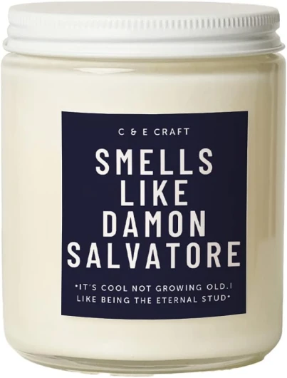 Smells Like Damon Salvatore Candle - Bourbon + Vanilla Scented - Gift for Her, Celebrity Prayer Candle, Vampire Candle, Girlfriend Gift Bourbon Vanilla
