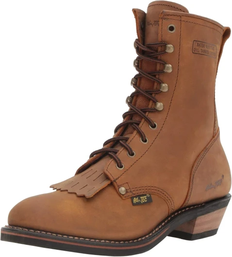 Men's 9" Packer Full Grain Tumbled Leather Work Boot - Non-Slip and Oil Resistant Rubber Sole - Suitable for Riding, Hiking, and Construction - Chestnut/Black 11 Brown