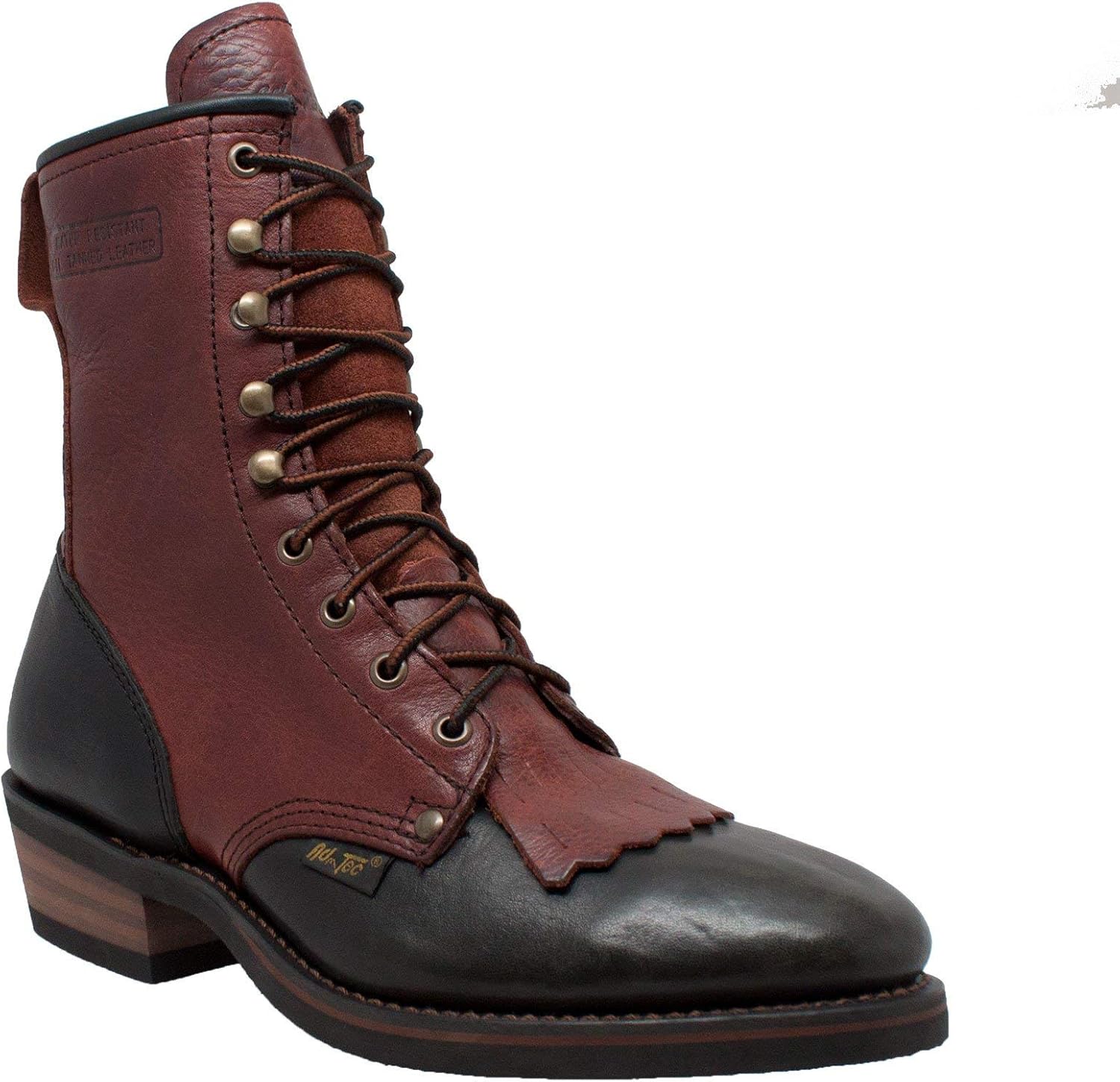 Men's 9" Packer Full Grain Tumbled Leather Work Boot - Non-Slip and Oil Resistant Rubber Sole - Suitable for Riding, Hiking, and Construction - Chestnut/Black 10.5 Chestnut/Black