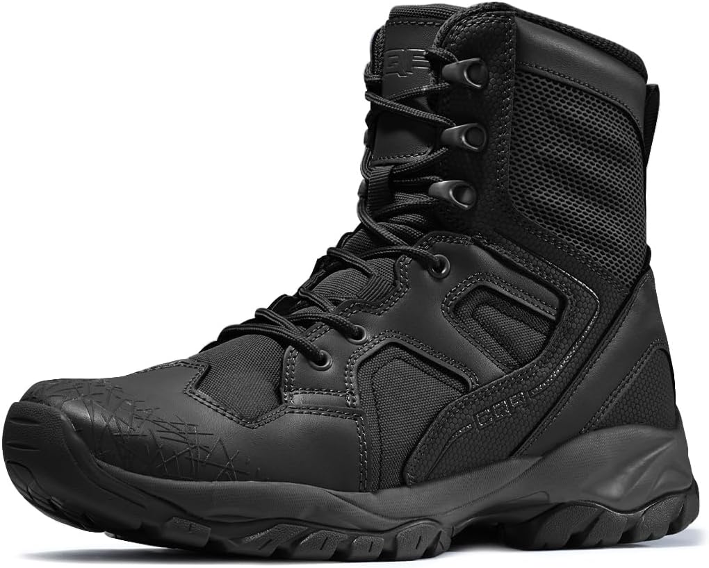 Men's Military Tactical Boots, Lightweight 6 Inches Hiking Combat Boot Durable Breathable Outdoor Work Motorcycle Footwear 9.5 Patrol 6 With Zipper Black