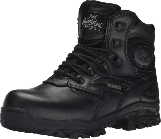 Deuce 6” Waterproof Side-Zip Black Tactical Boots for Men and Women with Composite Safety Toe, Full-Grain Leather, and Slip-Resistant Outsole; BBP & EH Rated 10 Wide Black