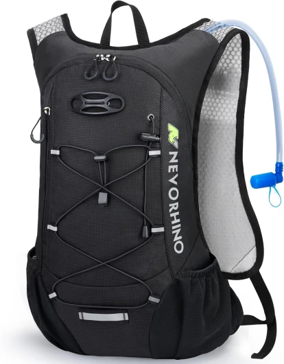 Lightweight Hydration Backpack, Running Backpack with 2L Water Bladder, Hydro Water Daypack for Cycling Hiking Rave for Men Women Black