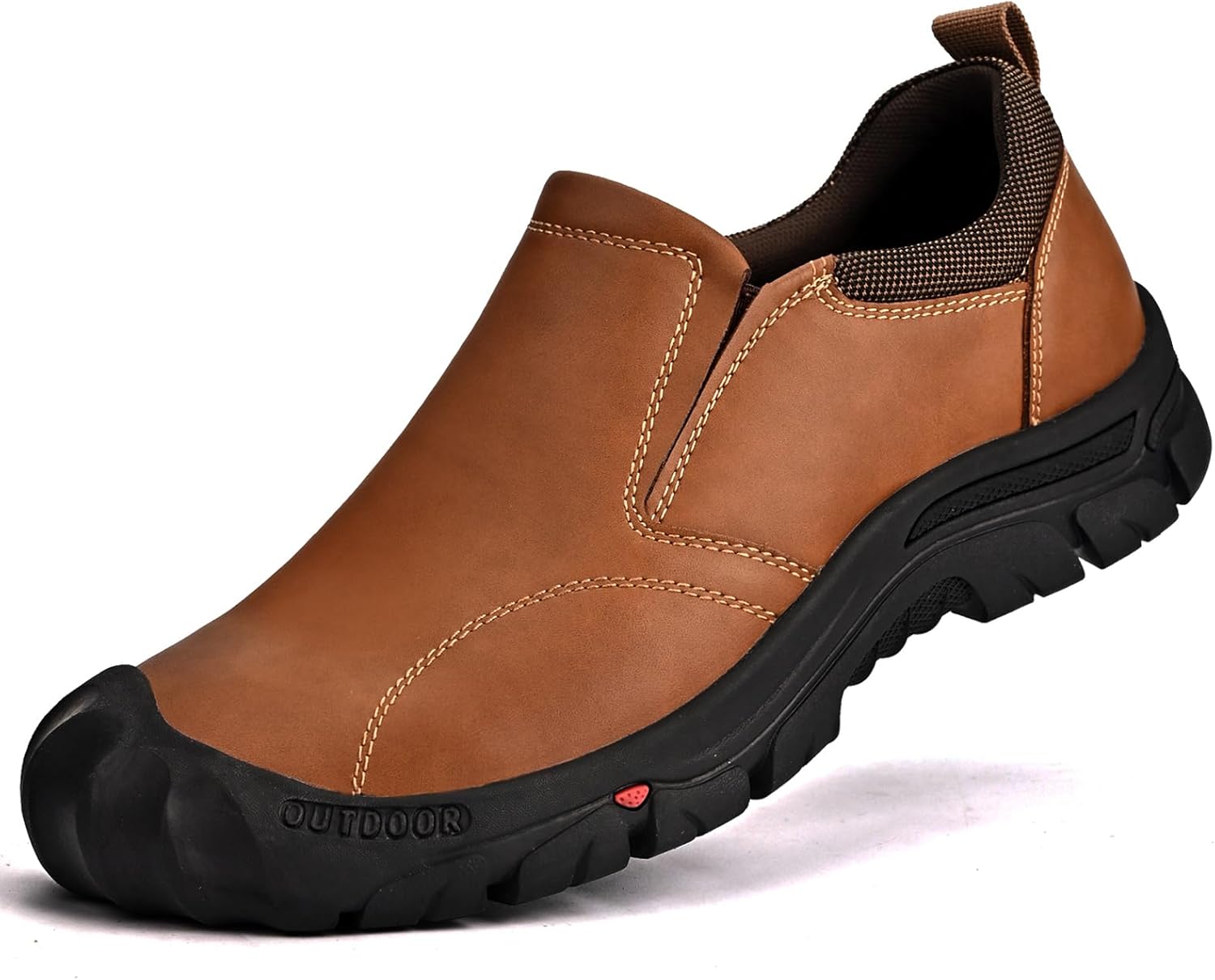 Men's Waterproof Slip On Leather Hiking Outdoor Walking Casual Loafers Work Shoes 9.5 Brown