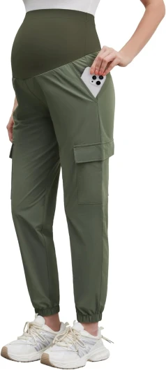 Maternity Cargo Joggers Quick-Dry Lightweight Casual Lounge Hiking Active Pants Olive Medium