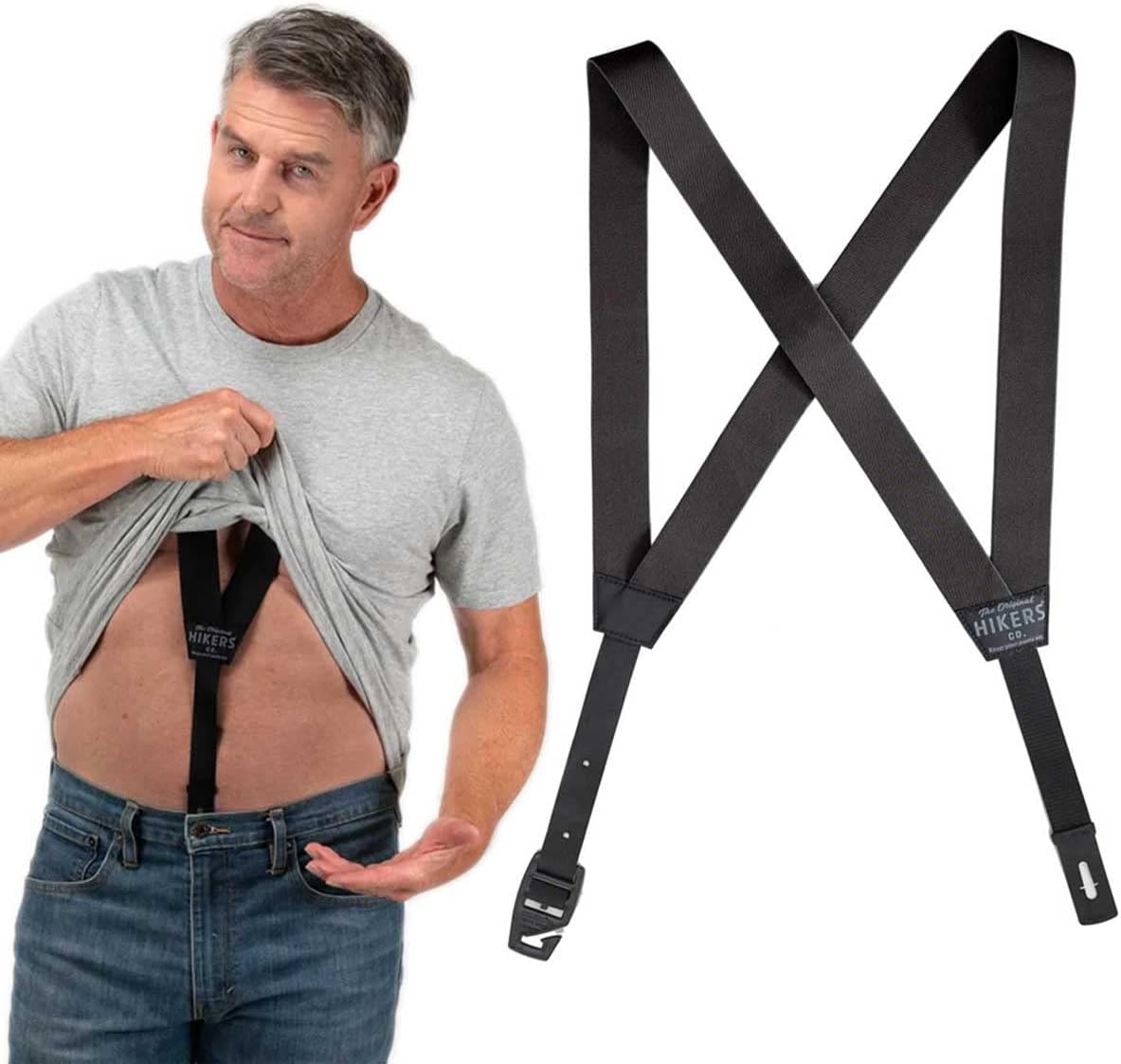 Original Hidden Suspenders for Men Under Clothes - Button Fly Black 51in - 2X