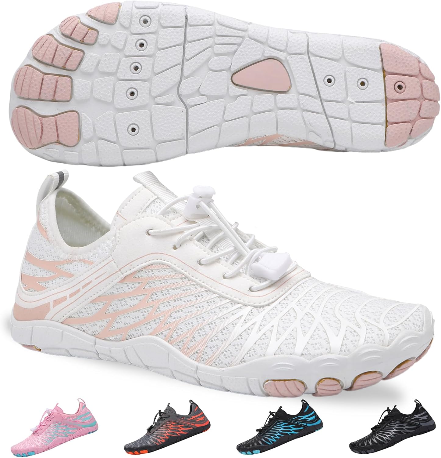 Hike Barefoot Shoes for Women Men, Breathable Non-Slip Athletic Footwear, Wide Toe Water Shoes for Hiking, Non-Slip Neuropathy Shoes for Women Men, Grounded Comfort wear 7 Women/5 Men White