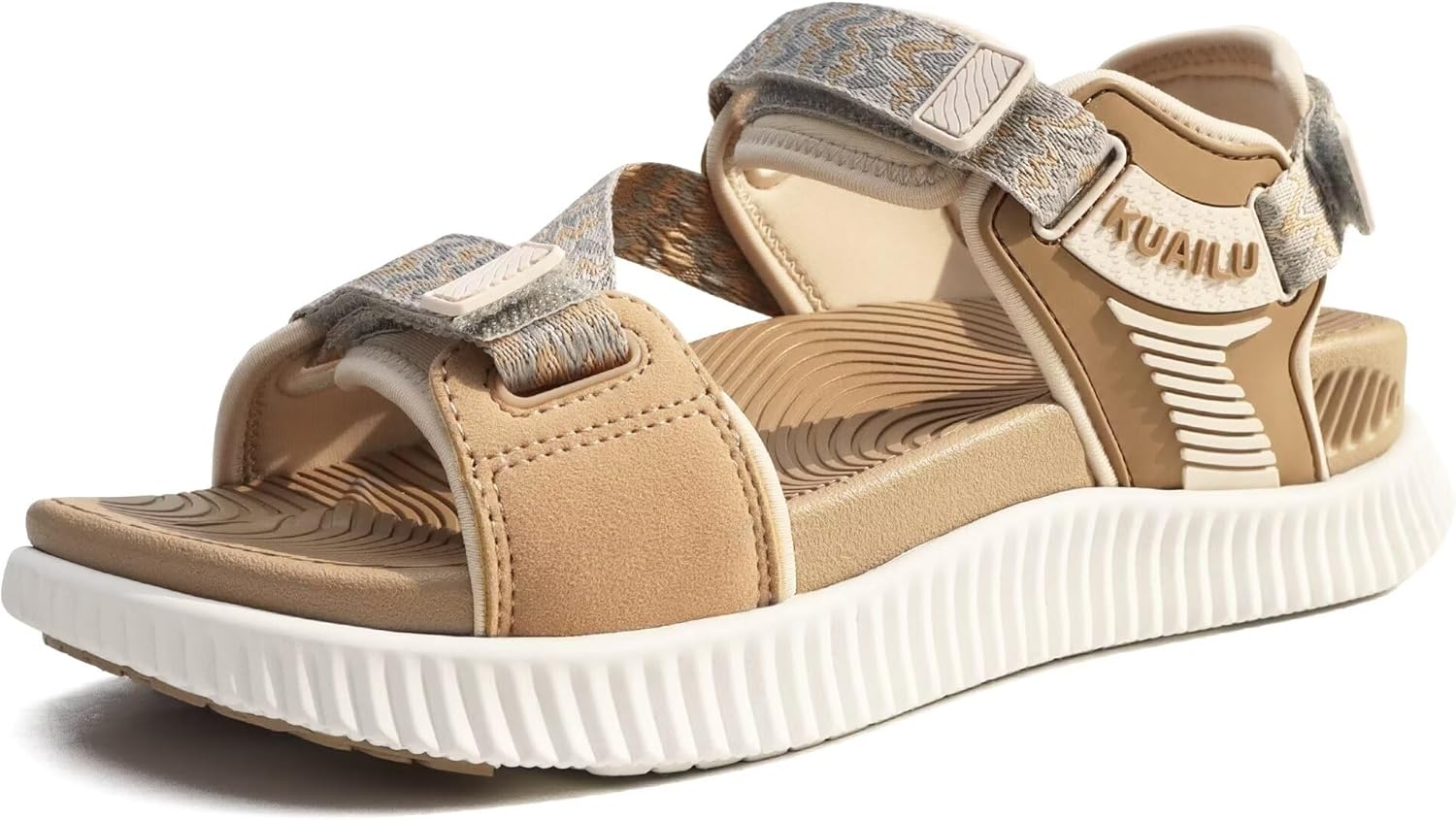 Womens Orthopedic Walking Sandals Recovery Sport Outdoor Hiking Water Sandles Thick Athletic Cushion Adjustable Leather Strap Sandals with Comfortable Plantar Fasciitis Arch Support 7 Beige