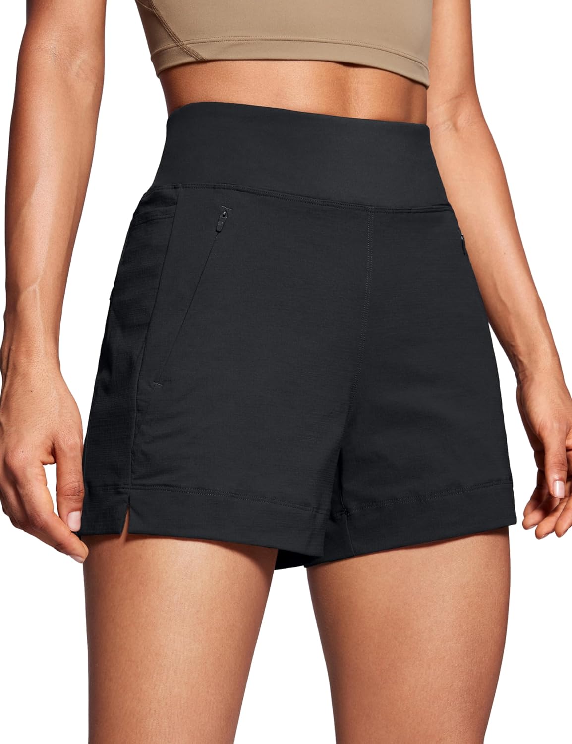Women's Lightweight Mid Rise Hiking Shorts 4'' - Stretch for Athletic Summer Travel Outdoor Golf with Zip Pockets Medium Black