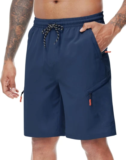 LAZYDAY Men's Hiking Cargo Shorts with Zipper Pockets Elastic Waist Quick Dry for Outdoor,Travel,Summer 9 inch Large Navy