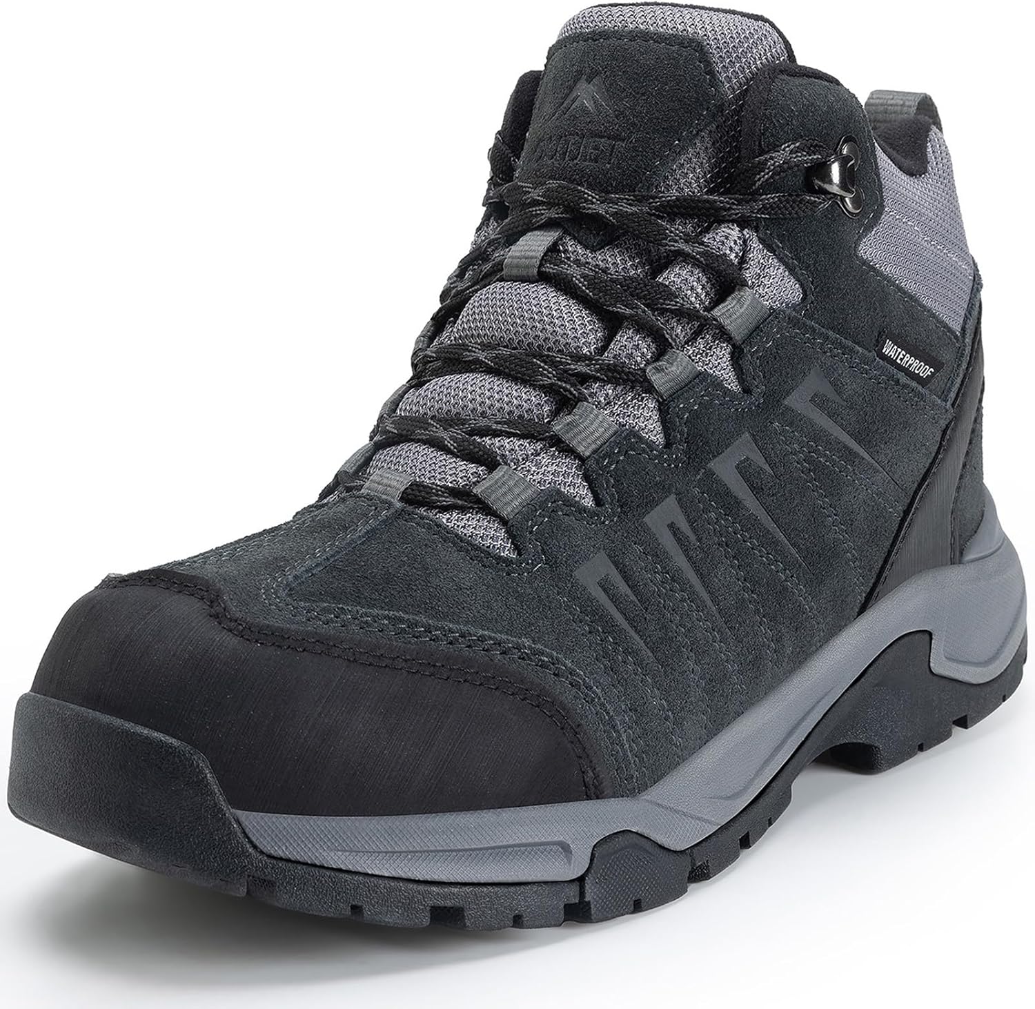 Men's Waterproof Hiking Boots Lightweight Comfortable Leather Mid Ankle Outdoor Trekking Boot 8.5 Black