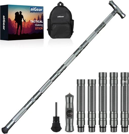 Tactical Stick Hiking Walking Staff - Trekking Poles Tactical Staff Adjustable Hiking Stick Gear for Outdoor Survival Camping Hiking With Tools