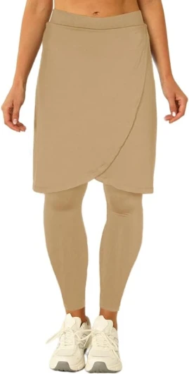 Women's Knee Length Athletic Skirt with Leggings Wrap Gym Workout Golf Tennis Skorts with Pocket Khaki Small