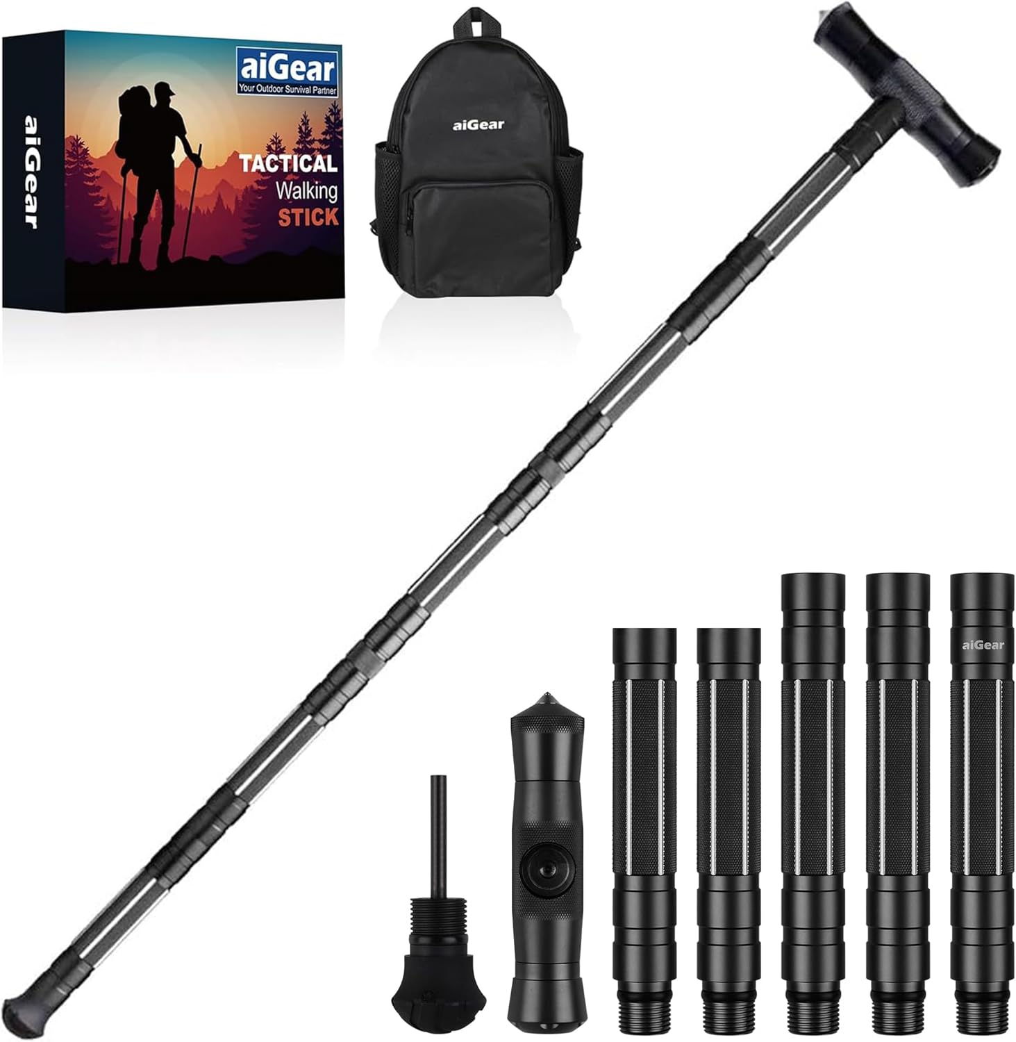 Tactical Stick Hiking Walking Staff - Trekking Poles Outdoor Tactical Staff Adjustable Hiking Stick for Survival Camping Hiking With Tools