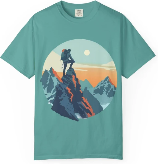Hiking T-Shirt for Outdoor Lovers – Adventure Awaits – Fun Nature Gift Large Seafoam