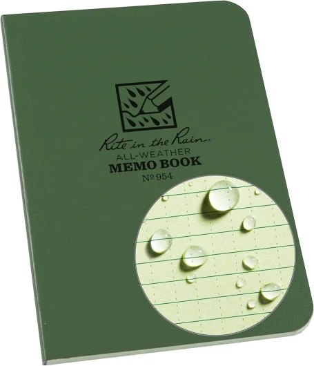 Weatherproof Soft Cover Pocket Notebook, 3.5" x 5", Green Cover, Universal Pattern (No - 954)