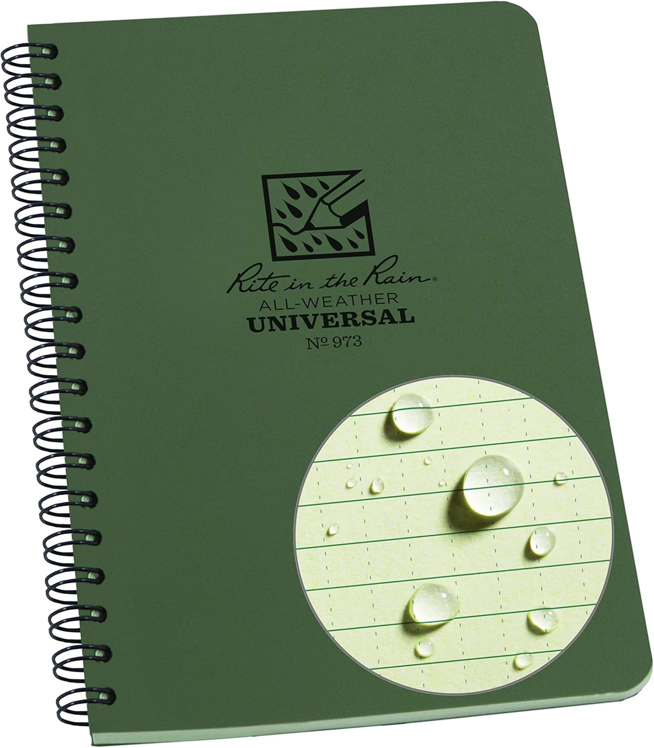 Weatherproof Side Spiral Notebook, 4.625" x 7", Green Cover, Universal Pattern (No - 973), 7 x 4.875 x 0.375 Green 1 Pack Universal