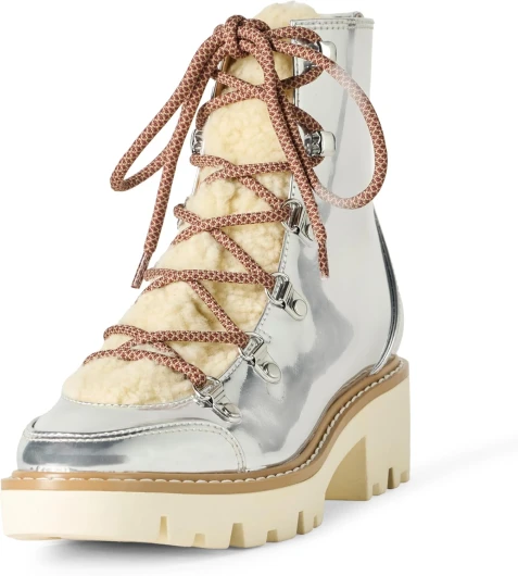 The Drop Women's Caleb Shearling Hiking Boot Hi-Top 7.5 Silver Mirror