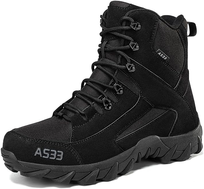 Tactical Boots - Military Training, Hiking & Motorcycle Riding Boots - Men's Waterproof Combat Ankle Boots - Oil-Resistant Rugged Outdoor Boot 8 Black