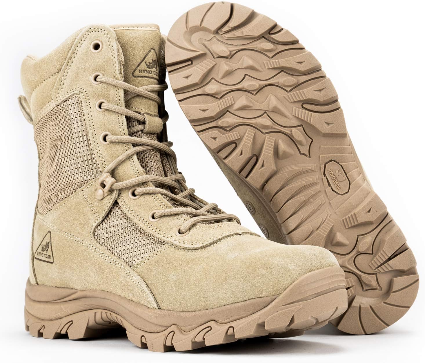 Men's Military & Tactical Boots, CoolMax Tactical Combat Military Durable Leather Work Utility Outdoor Hiking Assault Boots (Tan/Coyote/Black) 7 8" Beige