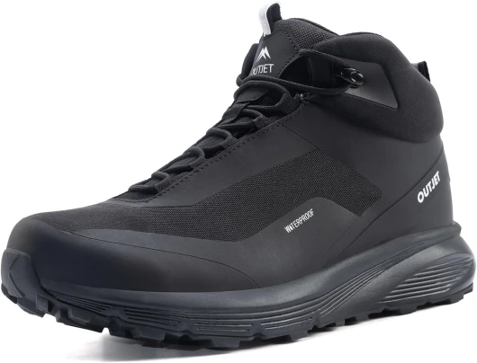 Men's Waterproof Hiking Boots Lightweight Comfortable Breathable Outdoor All-Terrain Trekking Ankle Boots 8 Black