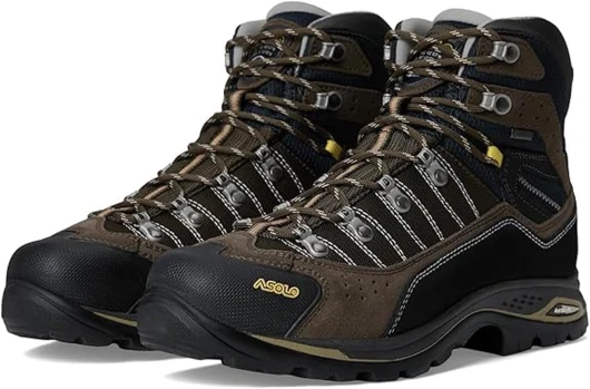 ASOLO Men's DRIFTER I EVO GV Water-Resistant mm 1.6-1.8 mm Suede Cordura Cushioned High Ankle Hiking Boots - Rubber Cap 12 Dark Brown/Brown