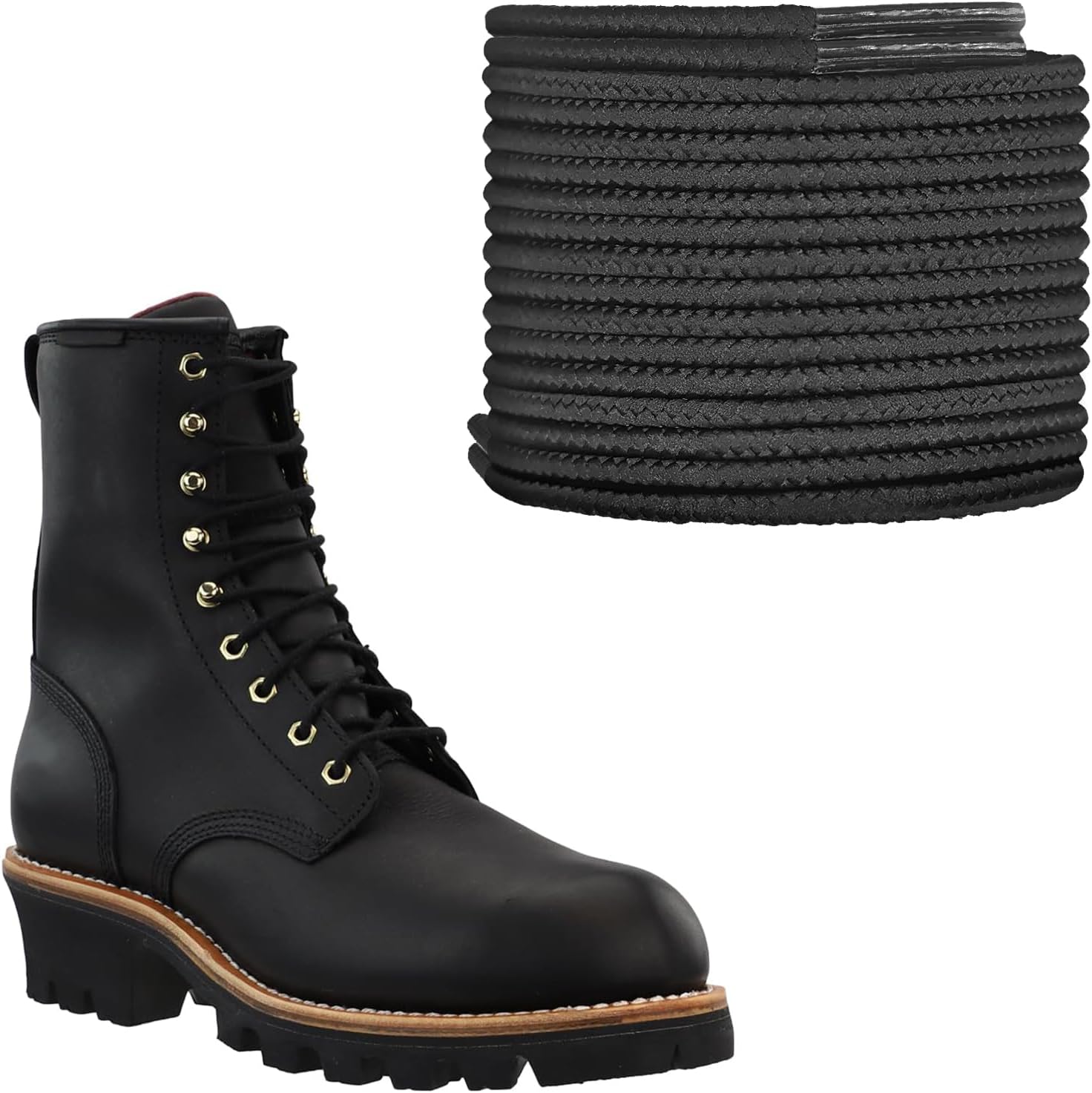 1/8" Long Boots Laces Chippewa Logger Boots, 3mm Round Outdoor Heavy Duty Shoelaces Replacement Laces 63"/160cm Black