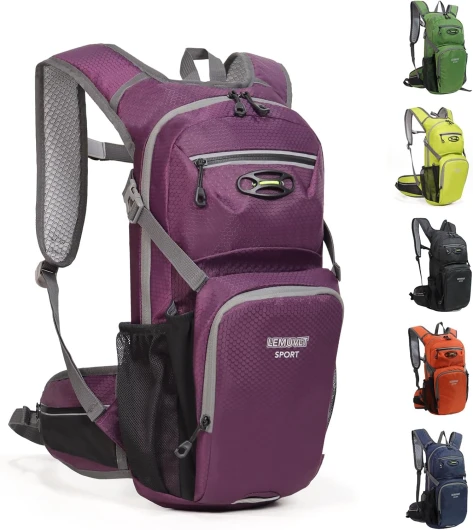 Hiking Daypack Waterproof Biking Backpack 15L Lightweight Durable Backpack for Ski Snowboarding Running MTB Cycling Purple