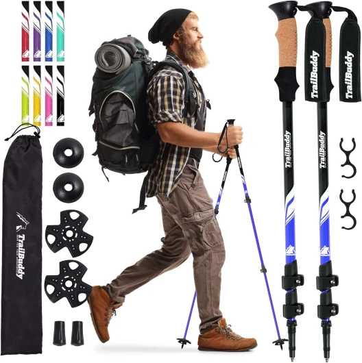 Trekking Poles - Lightweight, Collapsible Hiking Poles for Snowshoe & Backpacking Gear - Pair of 2 Walking Sticks for Hiking, 7075 Aluminum with Cork Grip Blue Lake