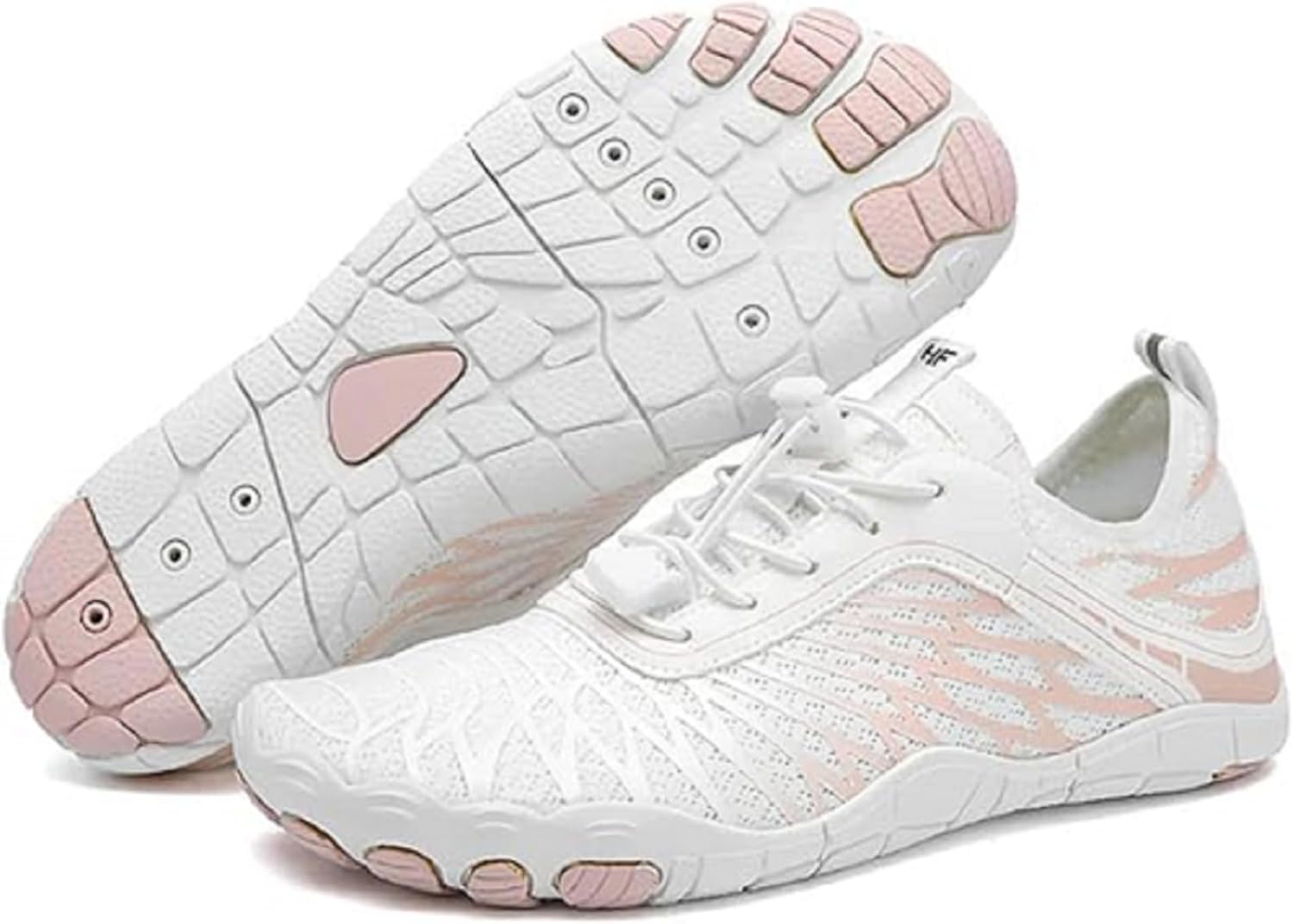 HF Signature Healthy & Non-Slip Breathable Barefoot Shoes, Flexible Lightweight Daily Wear Walking Shoes Unisex 7 Wide Women/5 Wide Men White/Pink