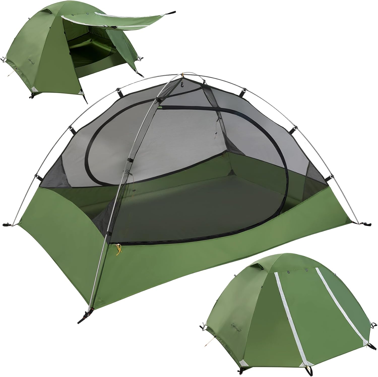 Polaris Lightweight Backpacking Tent - 1/1.5/2/3/4/6 Person Ultralight Waterproof Camping Tent, 3 Season Large Size Easy Setup Tent for Family, Outdoor, Hiking and Mountaineering Green 2 Person