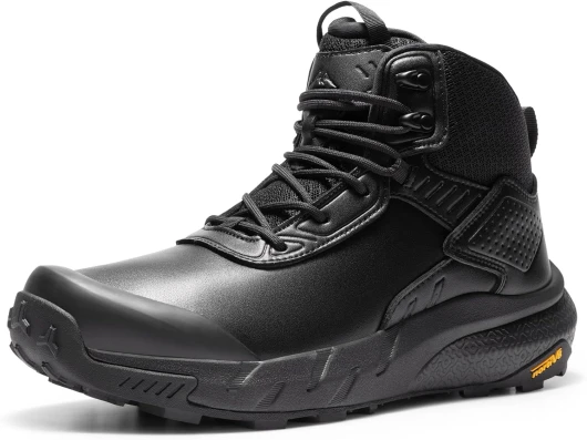 Men's Waterproof Military Tactical Work Boots Leather Motorcycle Combat Lightweight Non-Slip Hiking Boots for Men Defender 10.5 Black-6 Inches