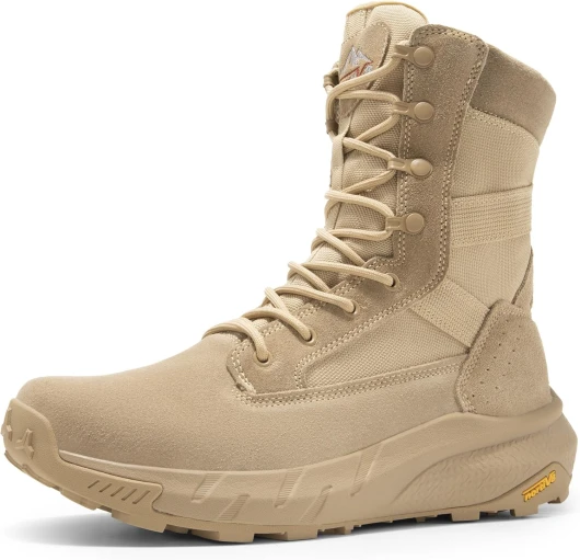 Men's Breathable Tactical Military Work Boots Side Zipper Leather Lightweight Hiking Motorcycle Combat Boots 8 Inches Recon 11 Sand