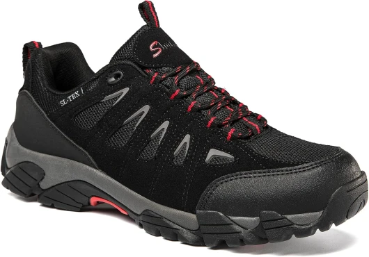 Men's Waterproof Hiking Shoes Lightweight Anti Slip Outdoor Ankle Boots Breathable Hike Trekking Trails Shoe 9 Black/Red