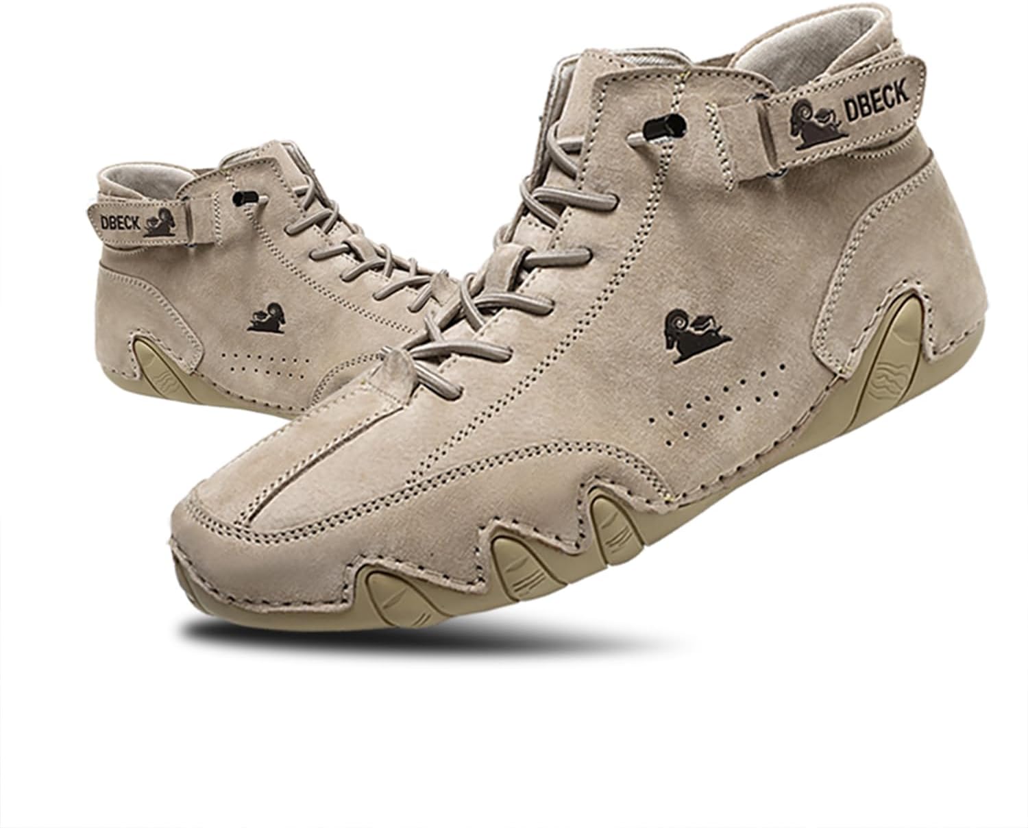 Men's Casual Suede Lace Up Flats Chukka Ankle Boots,Handmade High Top high boots Outdoor Walking Sneakers Slip-on Lightweight Non-Slip Driving Chukka Boots 9 Women/7.5 Men Beige