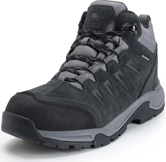 Men's Waterproof Hiking Boots Lightweight Comfortable Leather Mid Ankle Outdoor Trekking Boot 10 Black