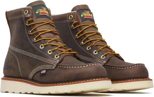 American Heritage 6” Moc Toe Work Boots for Men - Soft Toe, Premium Full-Grain Leather with Slip-Resistant Wedge Outsole and Comfort Insole; EH Rated 9.5 Trail Crazyhorse