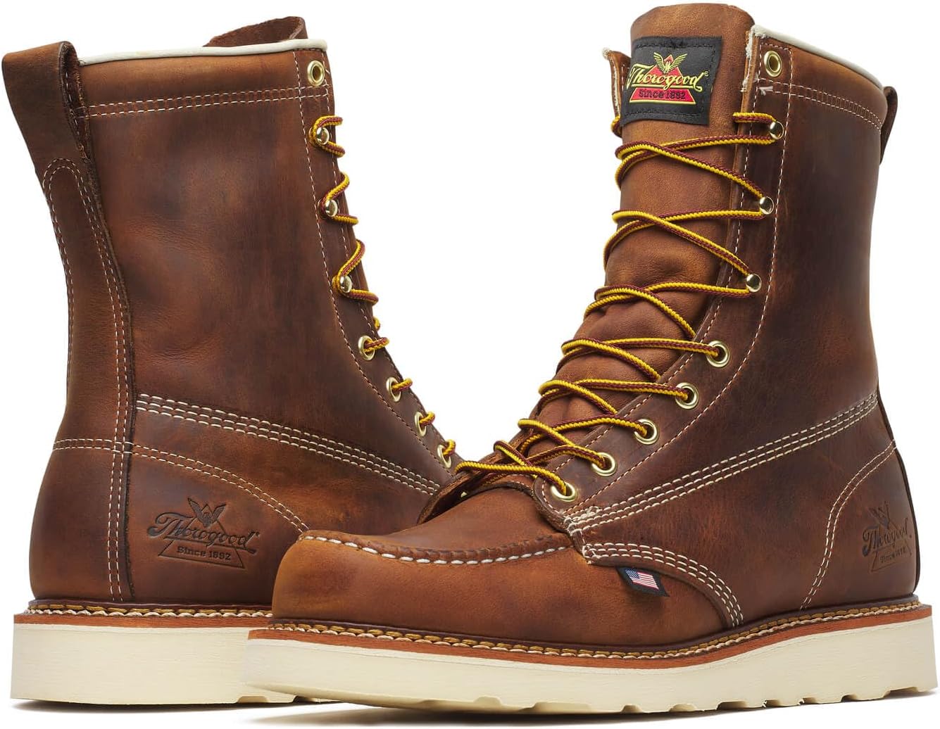 American Heritage 8” Moc Toe Work Boots for Men Made with Full-Grain Leather, Soft Toe, Slip-Resistant Wedge Outsole and Comfort Footbed; EH Rated 8 Trail Crazy Horse