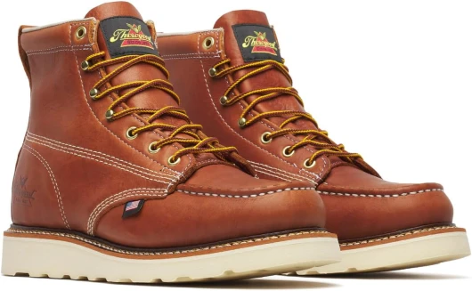 American Heritage 6” Moc Toe Work Boots for Men - Soft Toe, Premium Full-Grain Leather with Slip-Resistant Wedge Outsole and Comfort Insole; EH Rated 8 Wide Tobacco