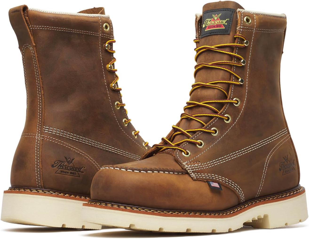 American Heritage 8” Steel Toe Work Boots for Men - Full-Grain Leather with Moc Toe, Slip-Resistant Heel Outsole, and Comfort Insole; EH Rated 10.5 Trail Crazy Horse