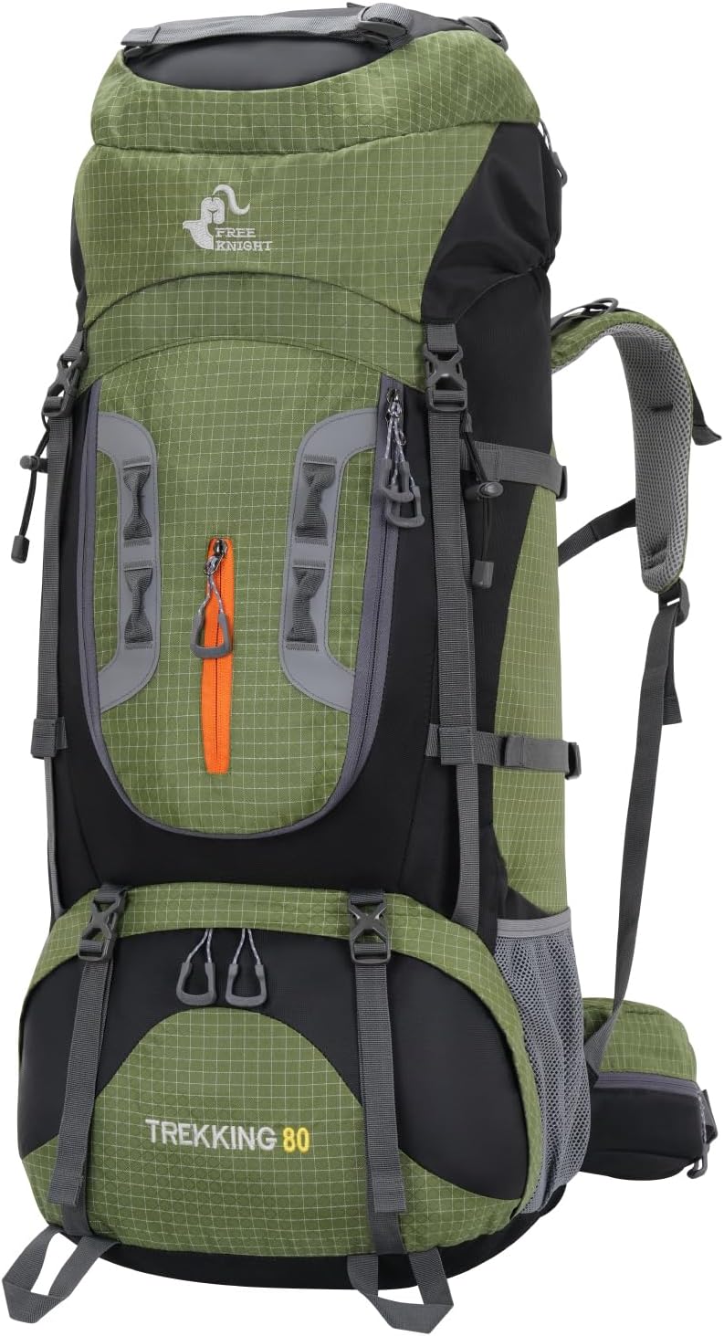80L Waterproof Hiking Camping Backpack with Rain Cover, Lightweight Outdoor Sport Travel Daypack for Climbing Touring (Army Green)