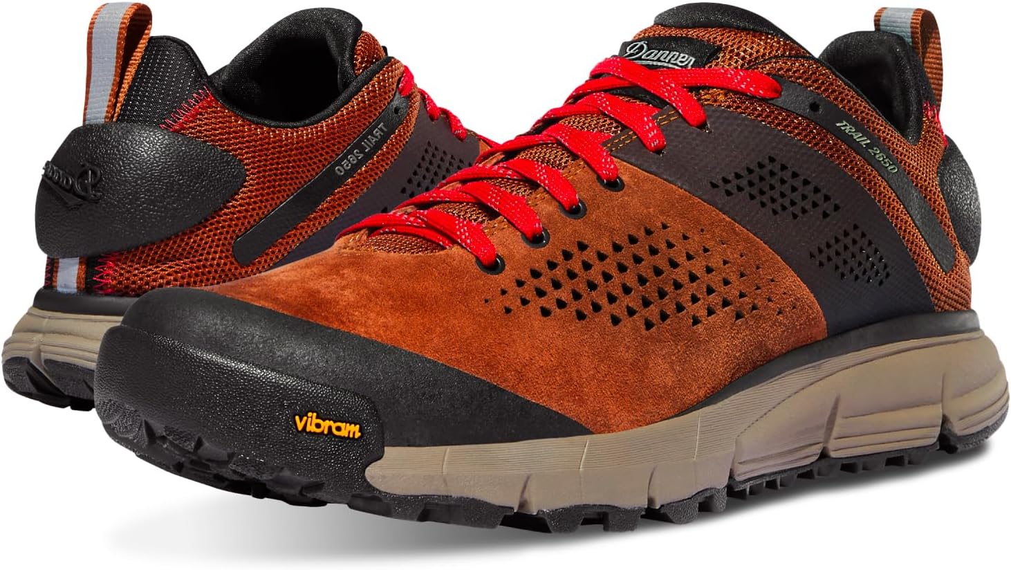 Trail 2650 Hiking Shoes for Men - Durable Suede, Lightweight Textile with Breathable Mesh Lining, Ortholite Footbed & Vibram Traction Outsole 9.5 Wide Brown/Red