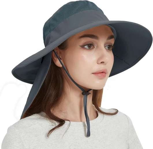 Fishing Hat Breathable Wide Brim Sun Hats with Neck Flap Bucket Hat Outdoor Safari Hat for Men Women UPF 50+ Sun Protection Darkgrey 1