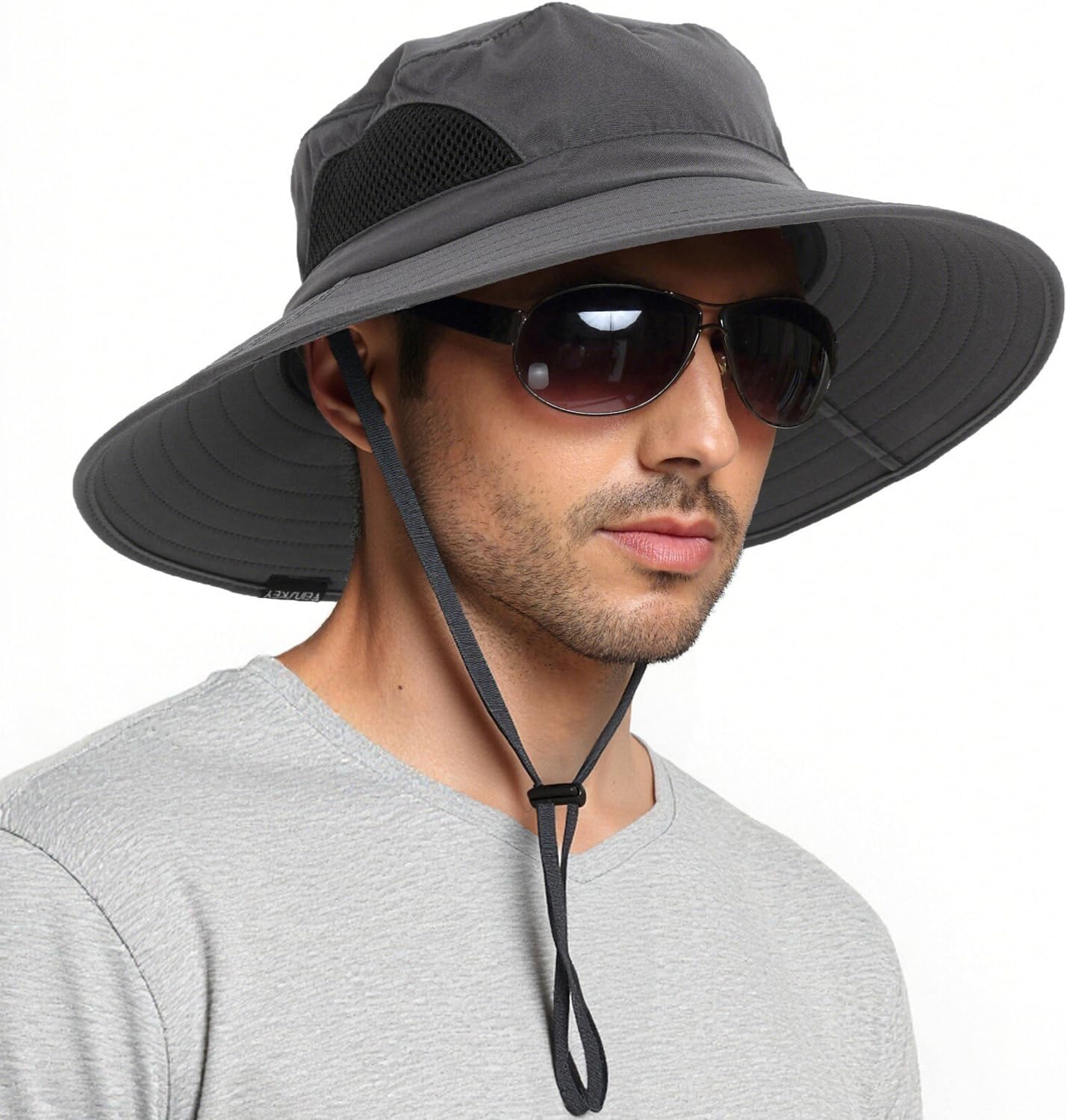Wide Brim Sun Hat, UPF 50+ UV Protection Waterproof Packable Bucket Hat for Men & Women, Fishing Hiking Beach Garden One Size 01 Dark Grey