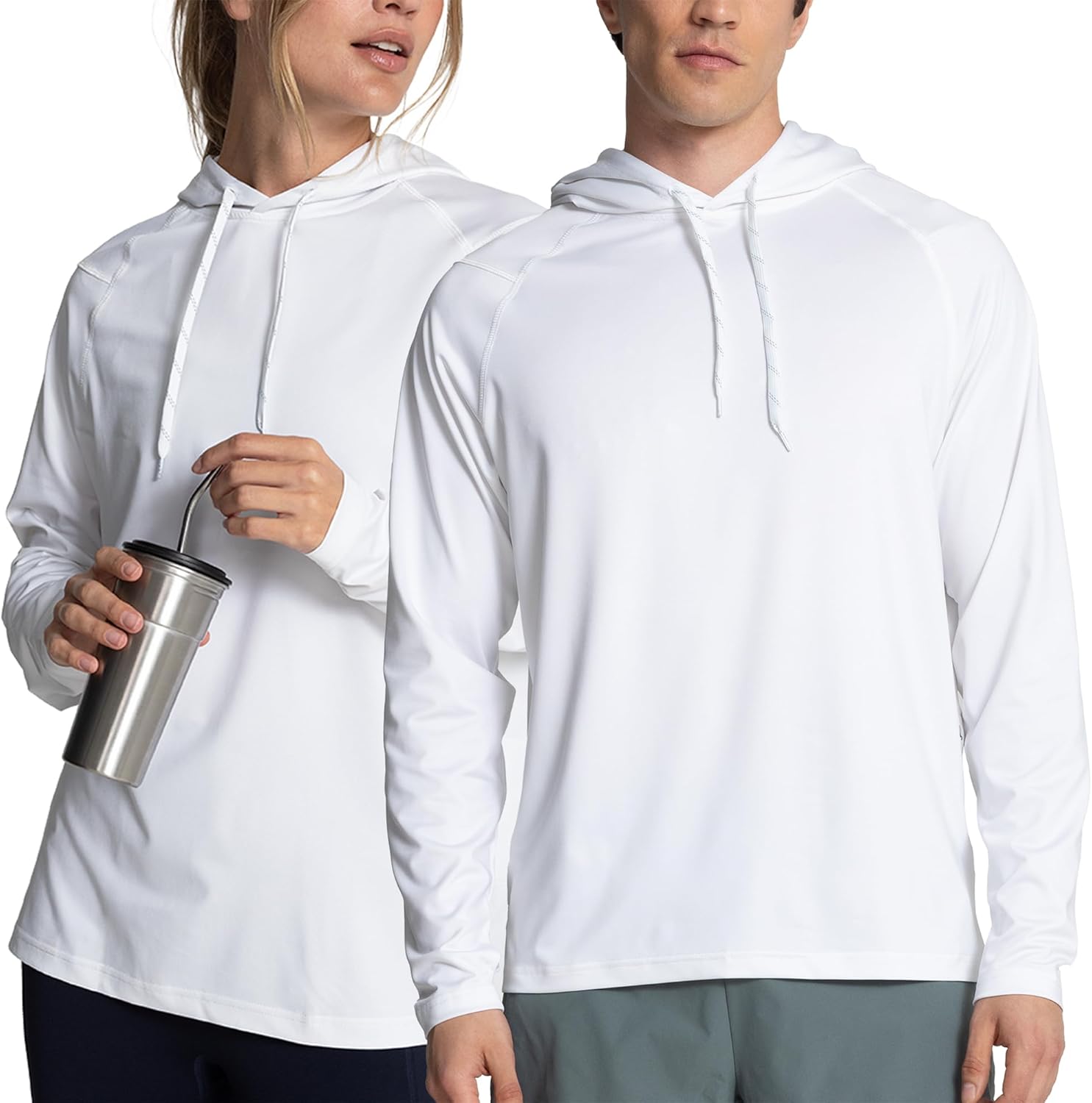 Sun Hoodie for Men & Women – Lightweight Long Sleeve UPF 50+ Quick Dry Shirt for Fishing, Hiking, Outdoors (White - XS)