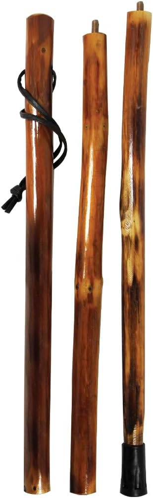 3 Piece 55" Detachable Pine Wood Walking/Hiking Stick with Metal Tip, Reinforced Rubber Tip, and Water-Resistant Travel Pouch - Portable and Durable for Outdoor Adventures No Design