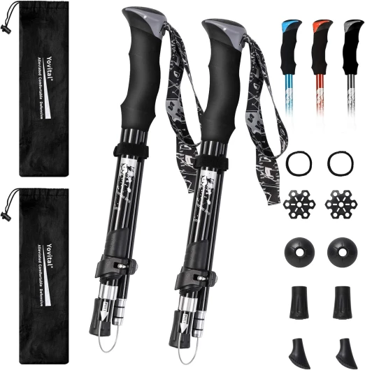 Trekking Poles - Aluminum 7075 Adjustable Walking Sticks with Quick Locks, Expandable to 53", Ultralight for Hiking, Camping, Mountains (Set of 2) Black