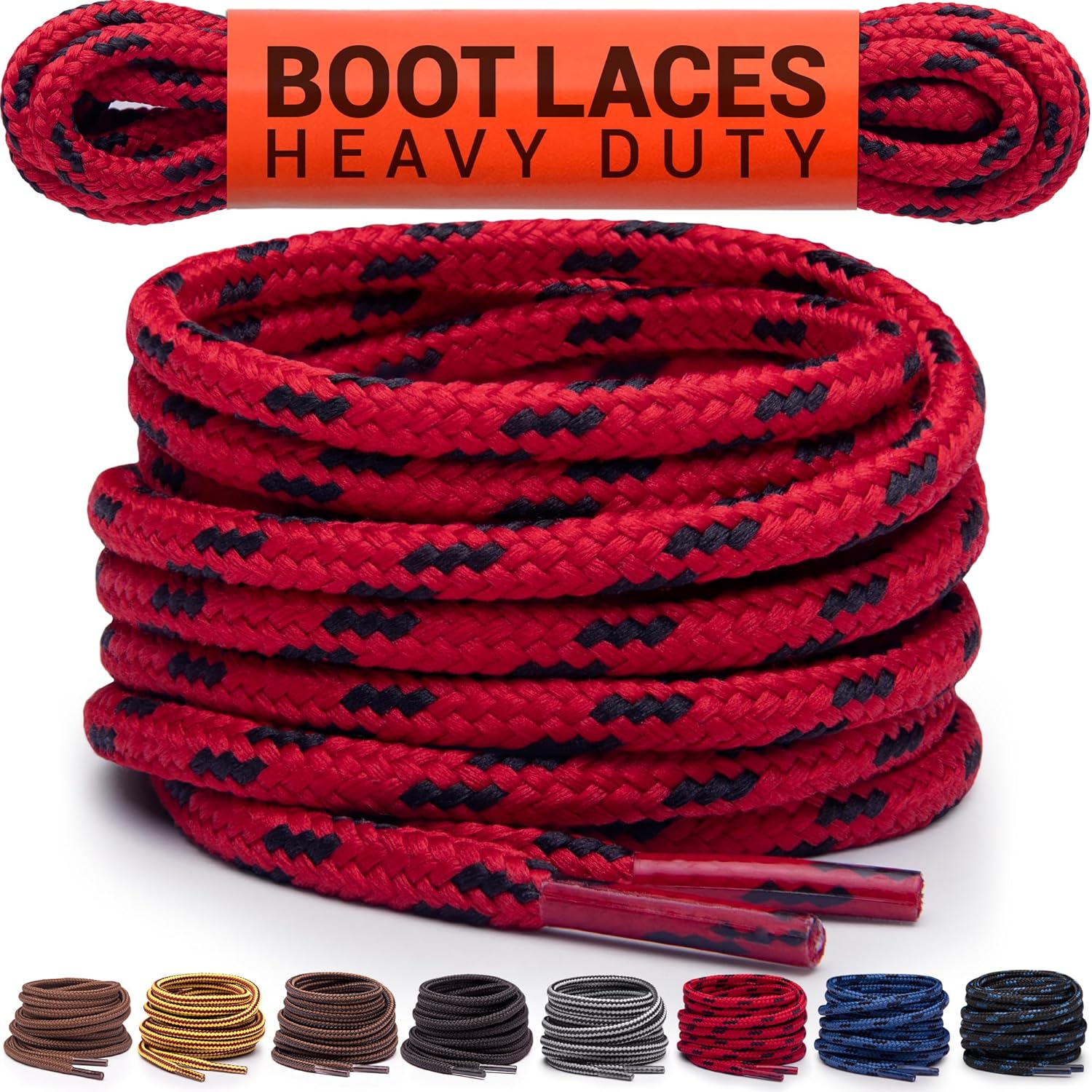 Round Boot Laces [1 Pair] Heavy Duty and Durable Shoelaces for Boots, Work Boots & Hiking Shoes 54 inches (137 cm) Red/Black