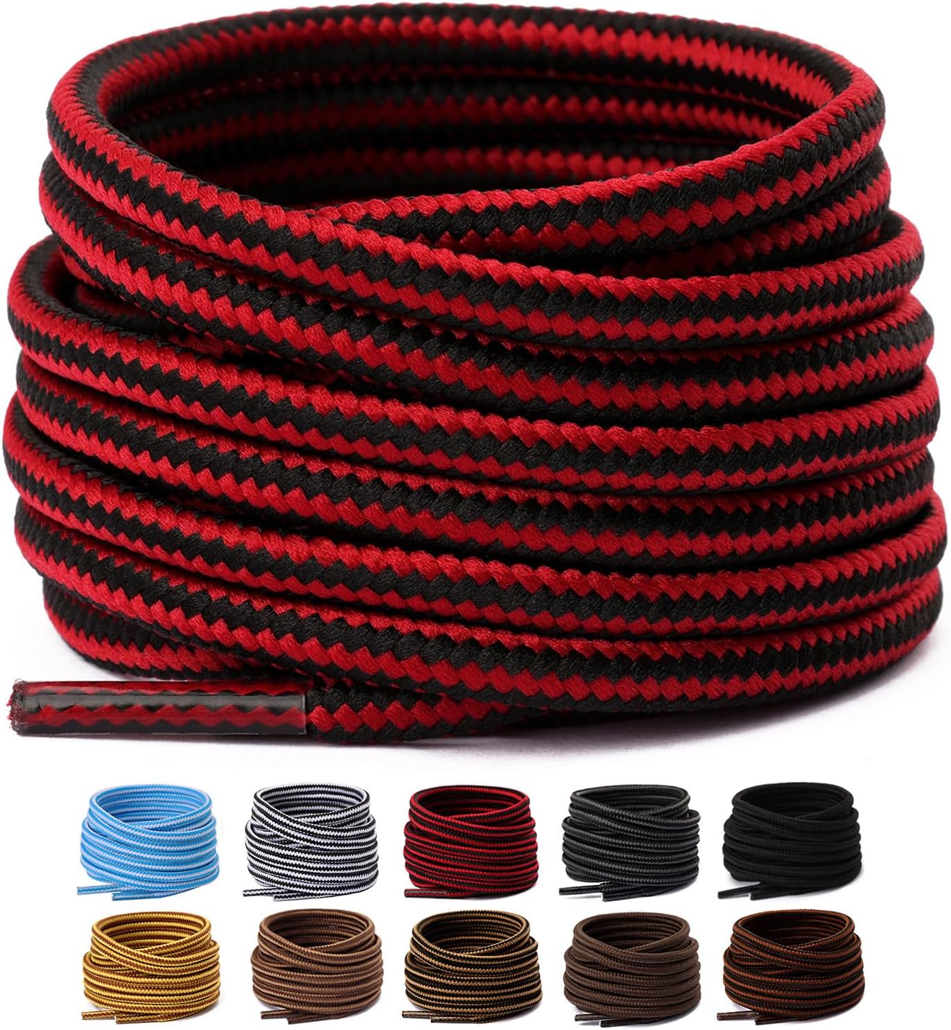 Olukssck 2 Pair Round Boot Laces [2 Pair], Heavy Duty and Durable Shoe Laces for Hiking Work Boots 36inch(91cm) Stripe Black/Red