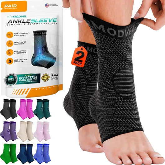 Foot & Ankle Brace Socks for Sprained Ankle Compression Sleeve - Plantar Fasciitis Relief Brace, Foot Support for pain Women & Men - Tendonitis & Arthritis Feet Sleeve, Stabilizing Ankles Wrap Medium A Black 2