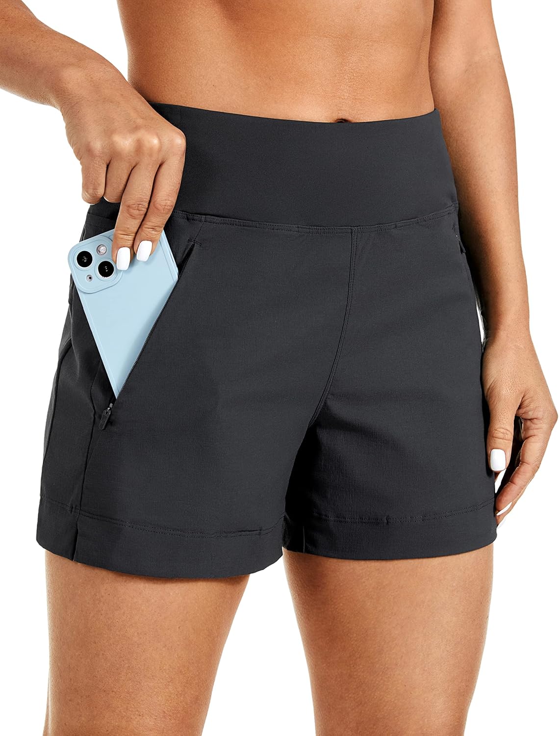 Women's Lightweight Mid Rise Hiking Shorts 4'' - Stretch for Athletic Summer Travel Outdoor Golf with Zip Pockets Small Ink Gray